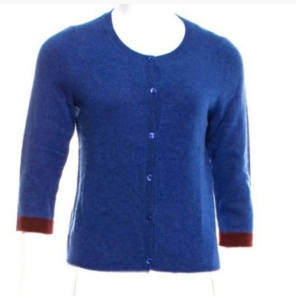 100% Cashmere VERA WANG blue cardigan sweater - Picture 1 of 3